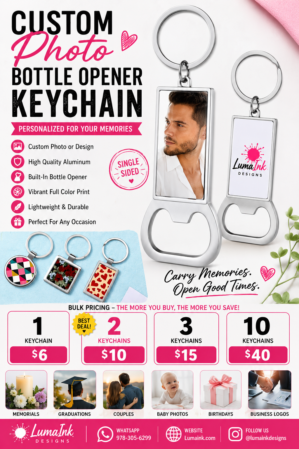 Custom Photo Bottle Opener Keychain | Personalized Picture Keychain | Memorial Gift | Wedding Favor | Custom Logo Keychain