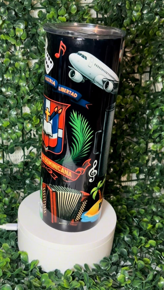 Dominican Culture Tumbler 🇩🇴 – 20oz Skinny Cup | Represent Your Roots in Style