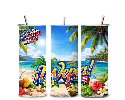 Wepa Puerto Rico Tumbler 🇵🇷🌴 | Boricua Vibes Cup | 20oz Skinny Tumbler