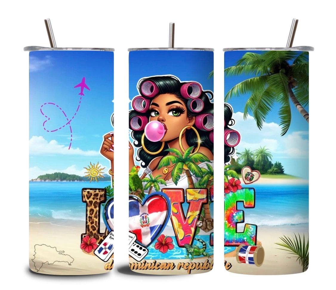 Tumbler Dominicana Love 20 oz – Belleza, Playa y Orgullo Dominicano