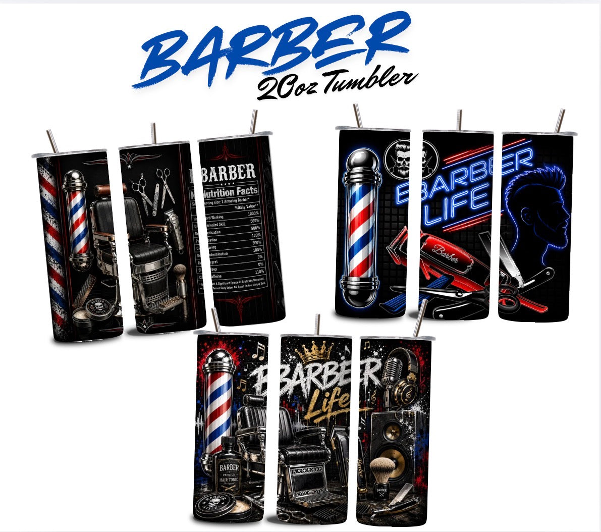 Barber Life 20oz Skinny Tumbler – Premium Stainless Steel Travel Cup