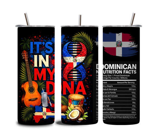 Dominican “It’s In My DNA” Tumbler 🇩🇴 | 20oz Skinny Tumbler | Dominican Pride Gift | Culture Cup