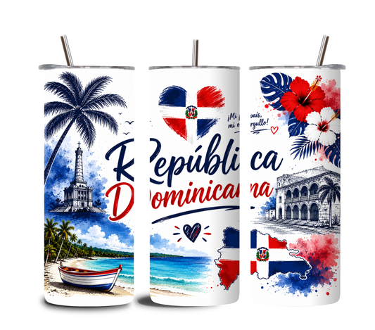 Tumbler  República Dominicana 20oz | Vaso Tropical Dominicano con Playa y Flores