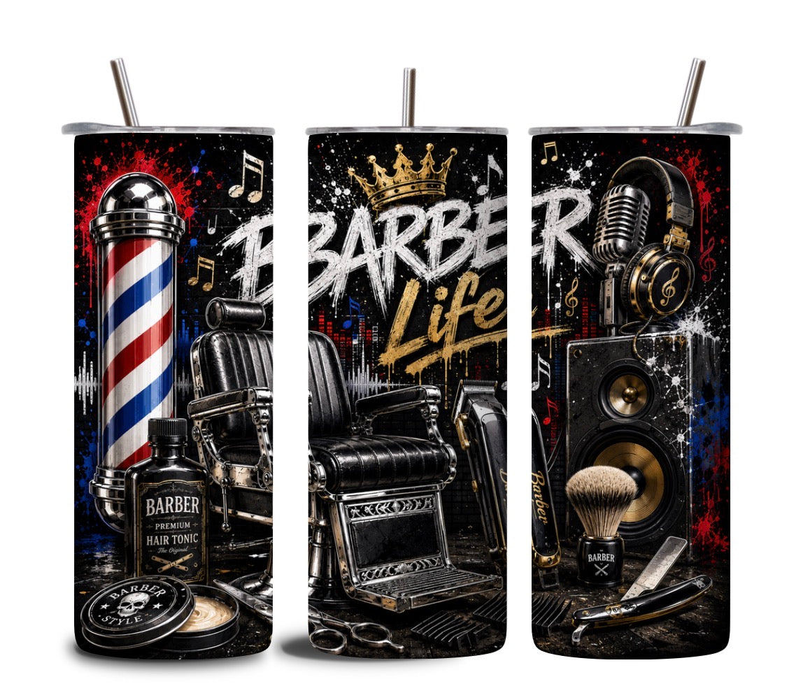 Barber Life 20oz Skinny Tumbler – Premium Stainless Steel Travel Cup