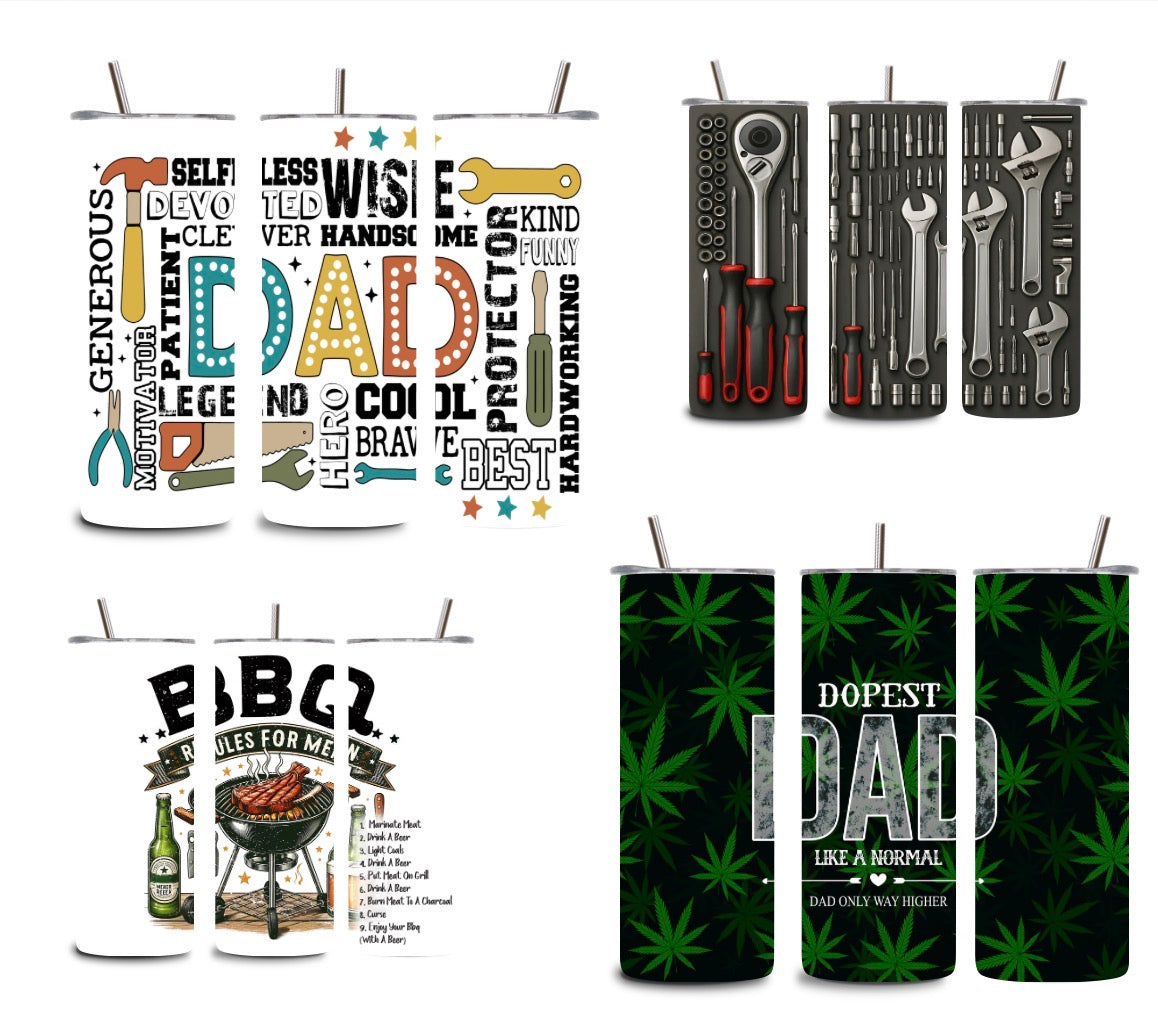 Dad Tumbler Collection 👨‍👧‍👦 | 20oz Skinny Tumbler | Father’s Day Gift | BBQ, Tool & Funny Dad Designs