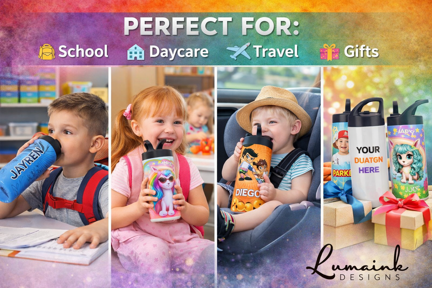 Custom Kids Tumbler 🧃 | Personalized 16oz Kids Cup | Name, Photo & Cartoon Design