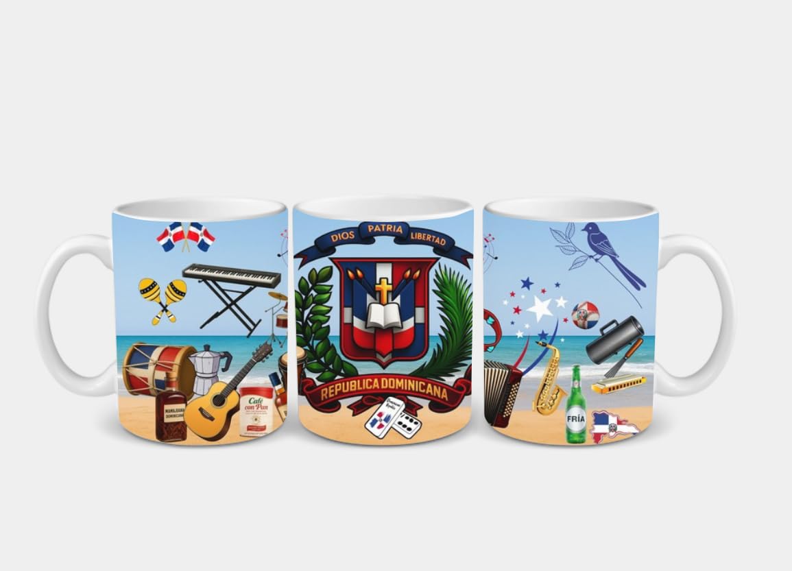 Dominican Republic Coffee Mug/Taza de Café República Dominicana – 11oz Ceramic Cup with National Symbols/Taza Cerámica 11oz con Símbolos Patrios