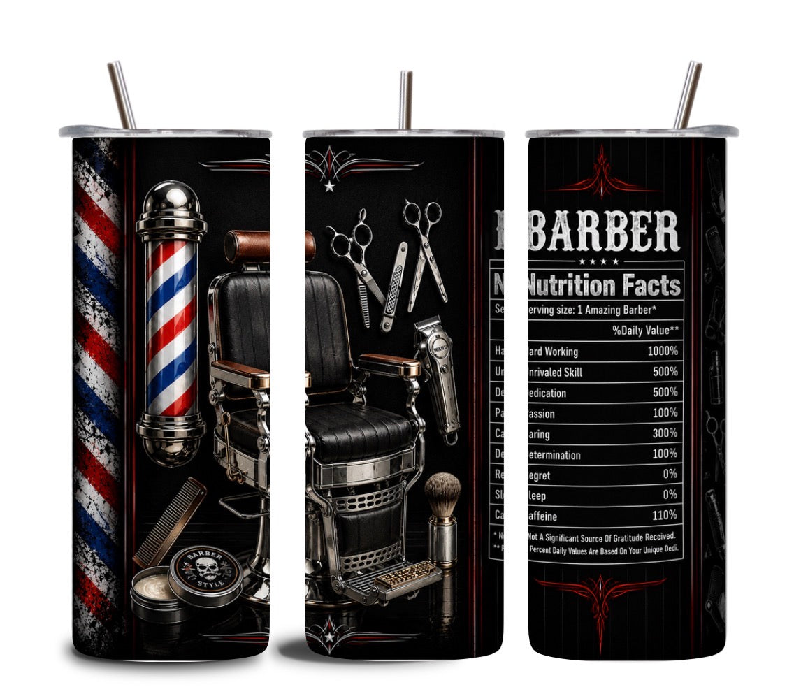 Barber Life 20oz Skinny Tumbler – Premium Stainless Steel Travel Cup