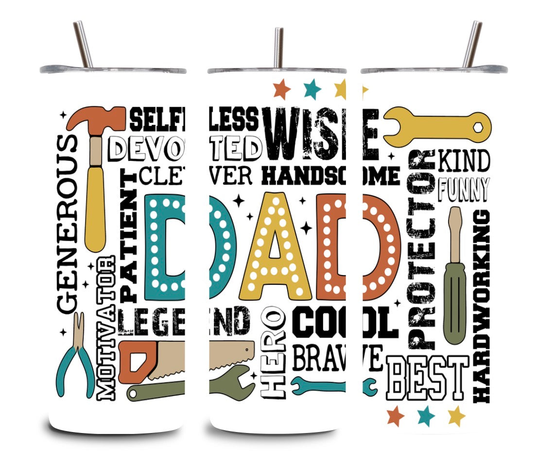 Dad Tumbler Collection 👨‍👧‍👦 | 20oz Skinny Tumbler | Father’s Day Gift | BBQ, Tool & Funny Dad Designs