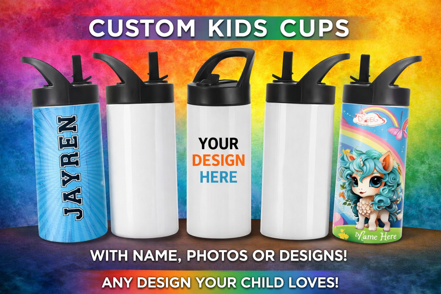 Custom Kids Tumbler 🧃 | Personalized 16oz Kids Cup | Name, Photo & Cartoon Design