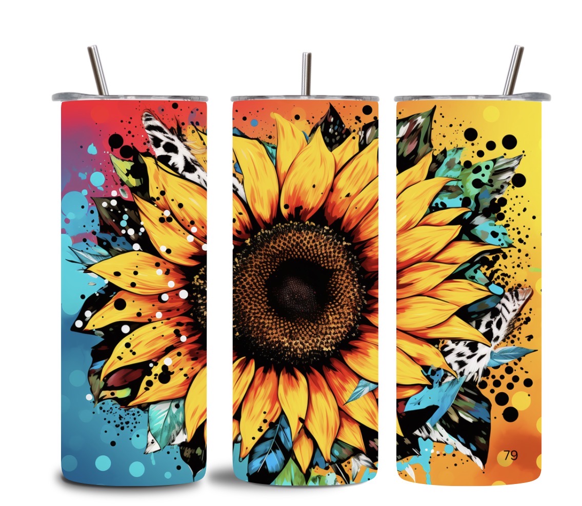 Sunflower Tumbler 🌻 | 20oz Skinny Tumbler | Floral & Bee Design | Aesthetic Gift Cup