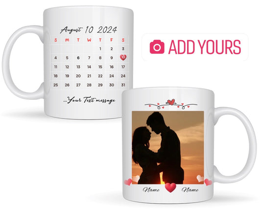 Custom Photo Calendar Mug ❤️ | Personalized Date Mug | Add Picture & Names | Anniversary Gift 11oz & 15oz