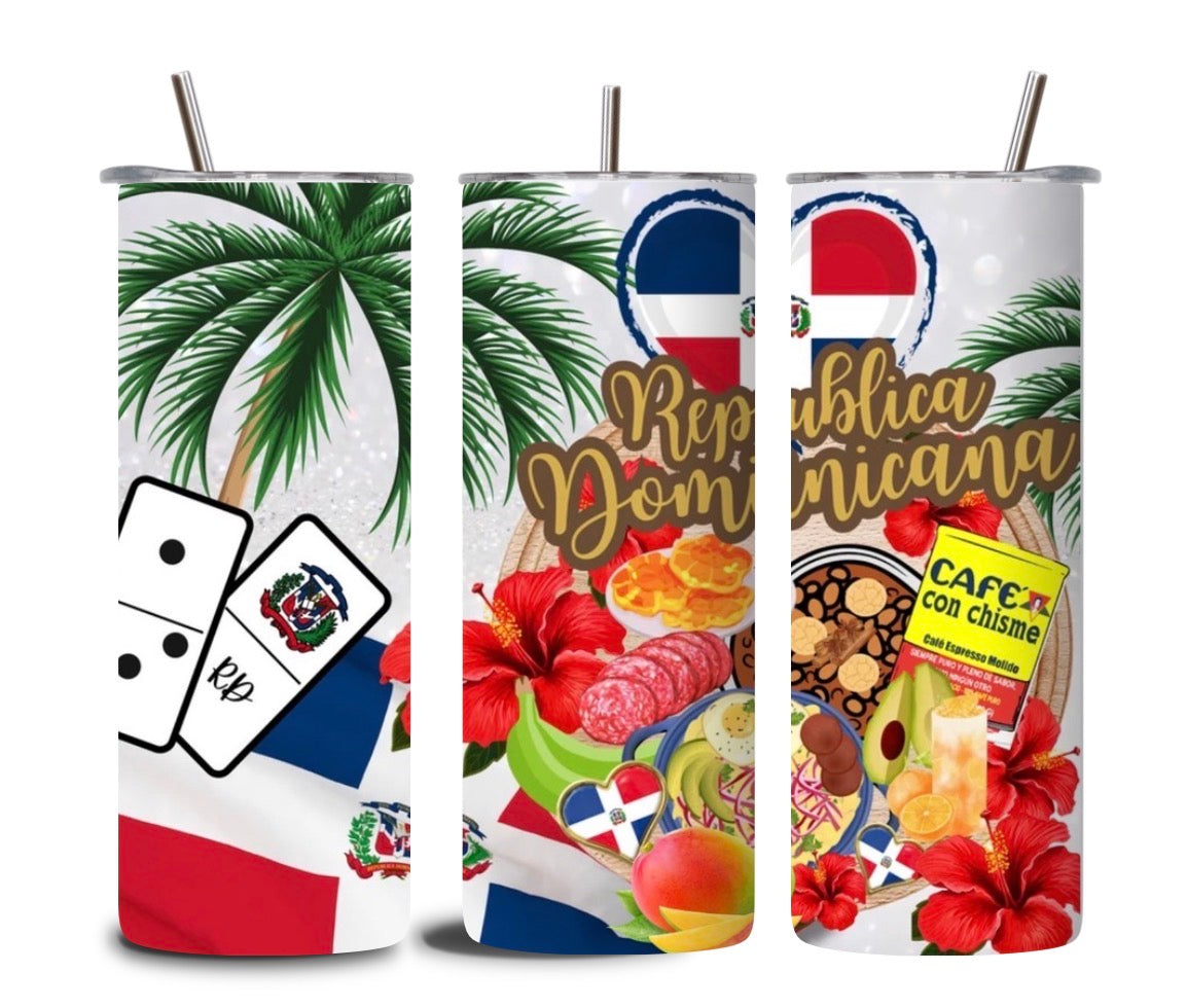 🇩🇴 Tumbler República Dominicana 20oz – Diseño Tropical con Café, Dominó y Cultura Dominicana
