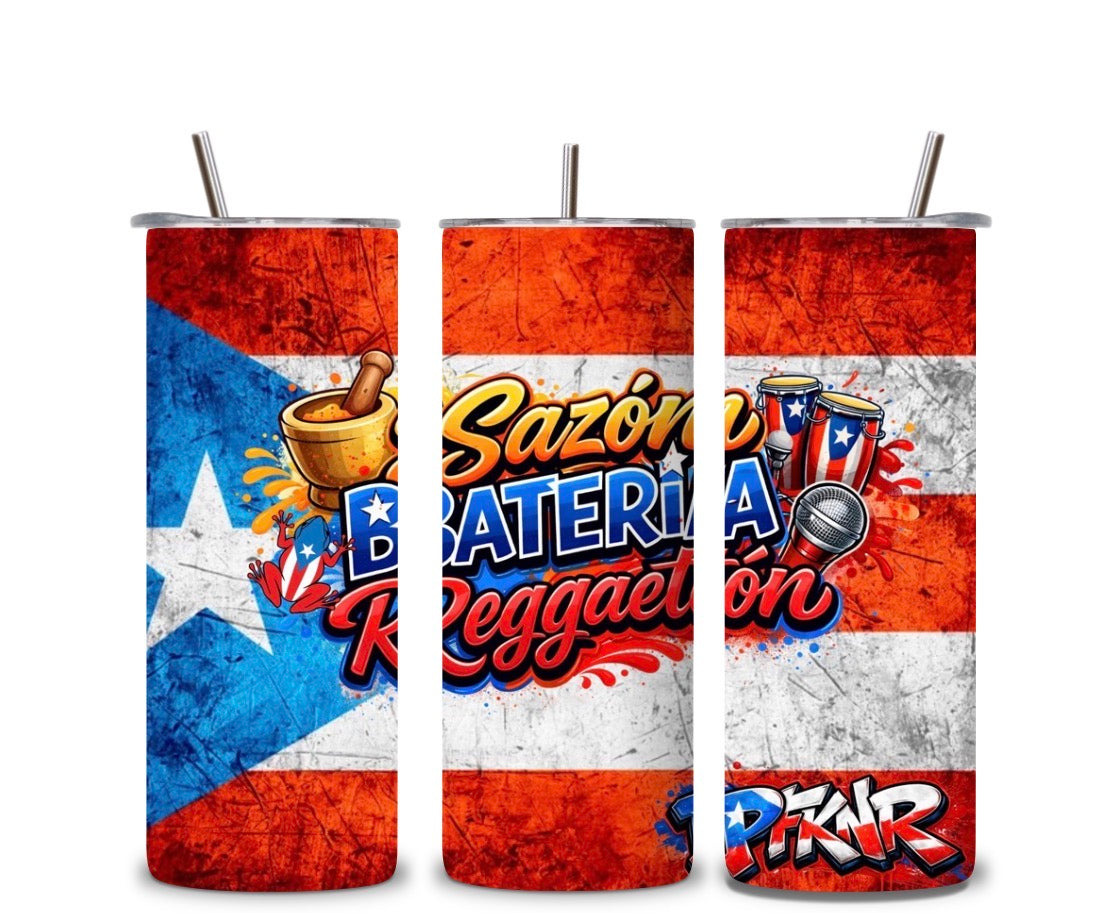 Sazón Batería Reggaetón Tumbler 🇵🇷🔥 | Puerto Rico Music Vibes | 20oz Skinny Tumbler