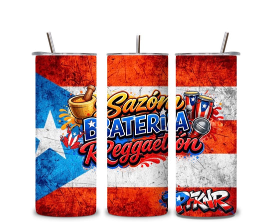 Sazón Batería Reggaetón Tumbler 🇵🇷🔥 | Puerto Rico Music Vibes | 20oz Skinny Tumbler