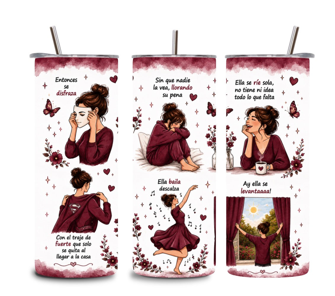 Mujer Fuerte Tumbler 💖 | Emotional Latina Aesthetic Cup | Inspirational Spanish Quote 20oz Tumbler