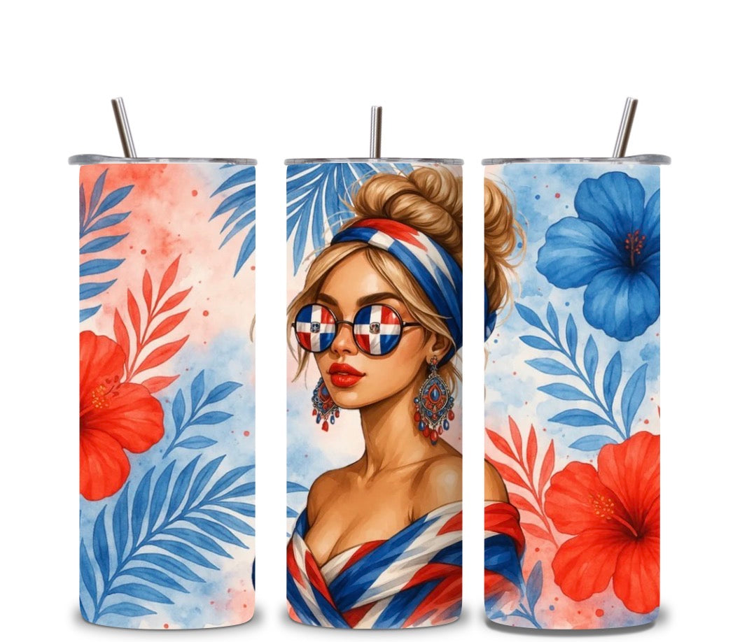 Latina Tropical Girl Tumbler 🌺✨ | Caribbean Style Cup | 20oz Skinny Tumbler