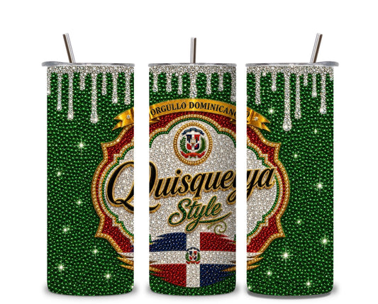 Quisqueya Style Dominican Republic Rhinestone Crystal Effect Tumbler – 20oz Skinny Cup 🇩🇴✨