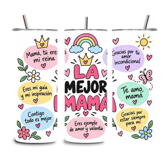 La Mejor Mamá 20oz Tumbler – Colorful Spanish Mom Gift | Regalo para Mamá