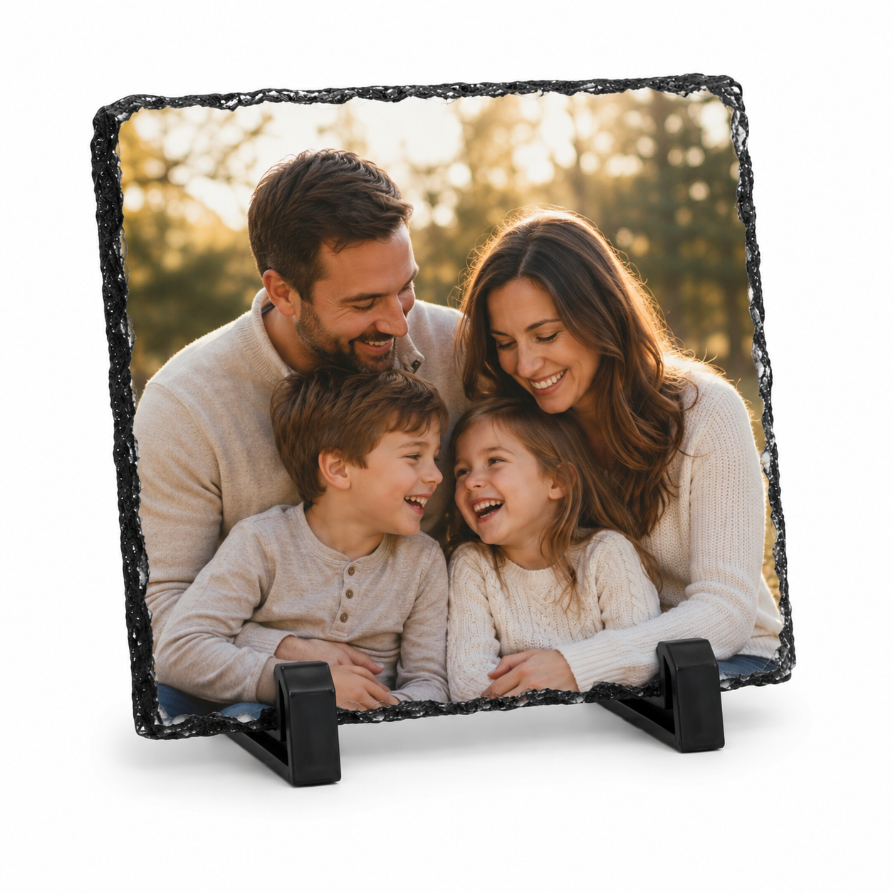 Custom Photo Slate Plaque – Personalized Picture Rock Slate Frame with Display Stand – 7.5” x 5.5” Memorial, Family, Wedding & Gift Keepsake