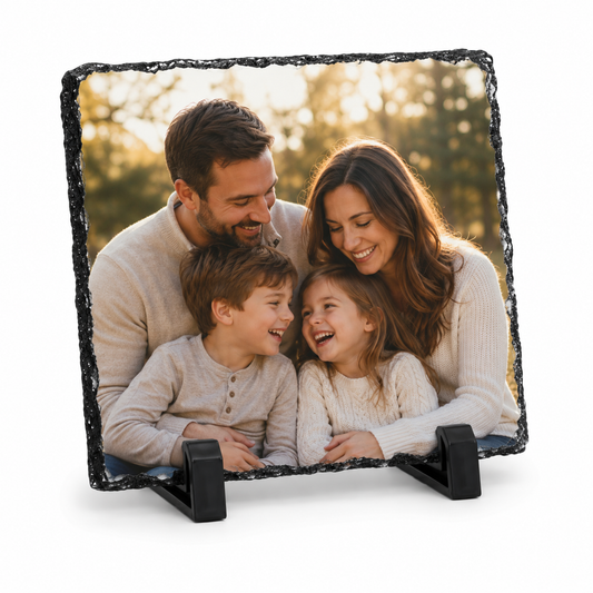 Custom Photo Slate Plaque – Personalized Picture Rock Slate Frame with Display Stand – 7.5” x 5.5” Memorial, Family, Wedding & Gift Keepsake