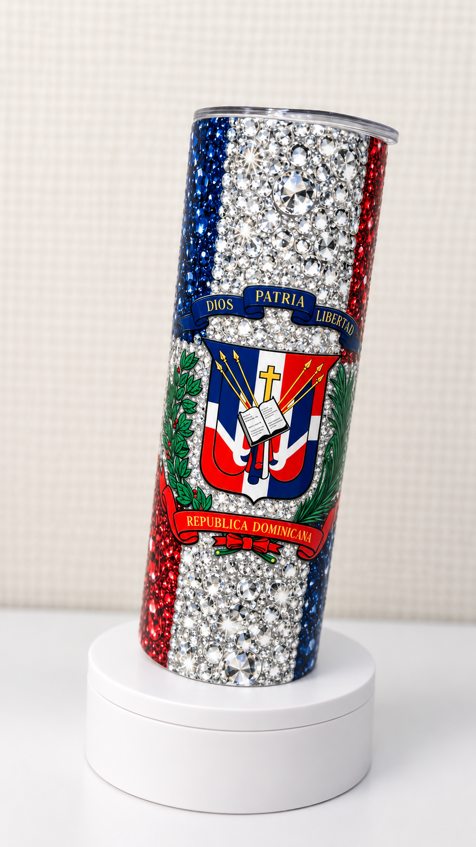 Dominican Republic Rhinestone Crystal Effect Tumbler – 20oz Skinny Insulated Cup