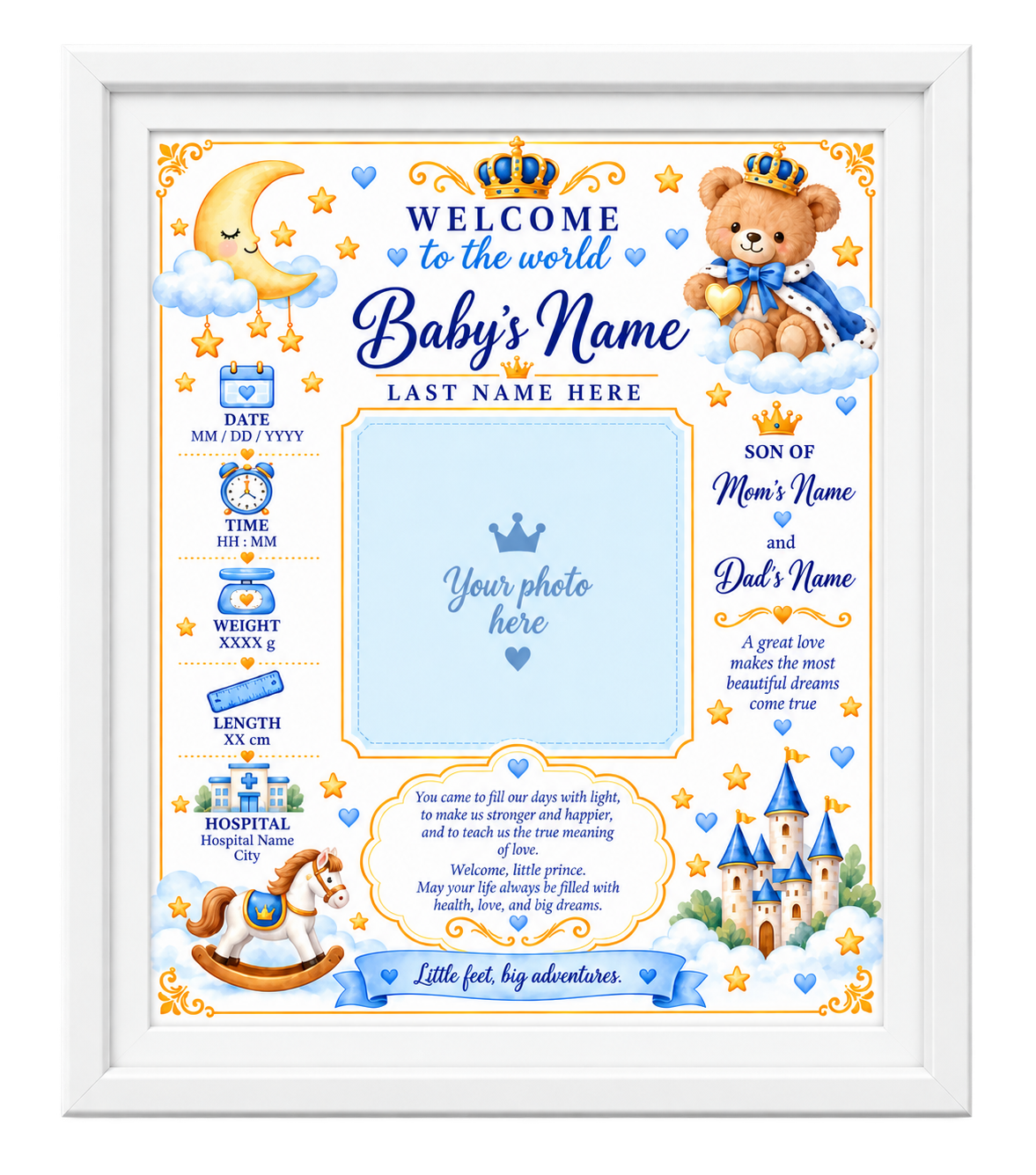 Personalized Baby Birth Keepsake Photo Frame – Custom Newborn Gift | 11×14