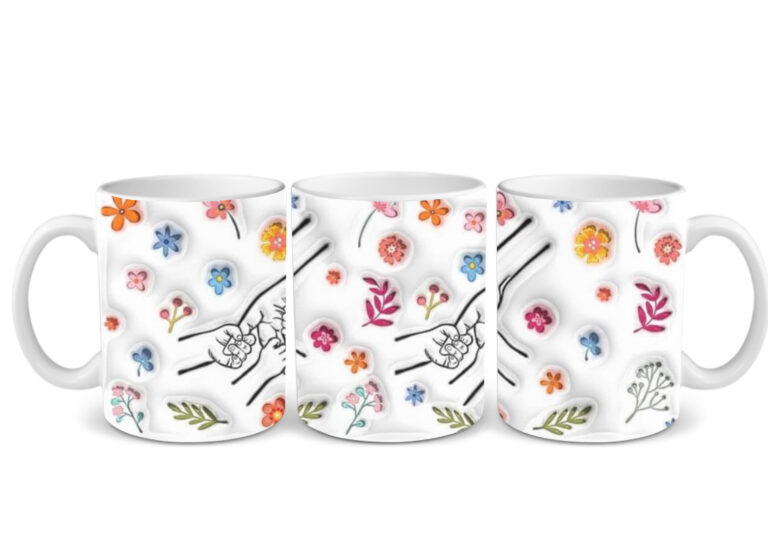 Personalized Family Fist Bump Mug with Floral Design – Custom Names Mug for Mom or Grandma