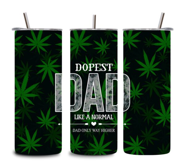 Dopest Dad Tumbler – 20oz Weed Leaf Stainless Steel Cup – Funny Gift for Cool Dads & Cannabis Lovers