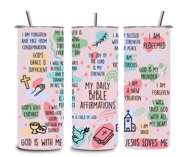 Bible Affirmation Tumbler – 20oz Christian Stainless Steel Cup – Daily Scripture & Faith-Inspired Encouragement