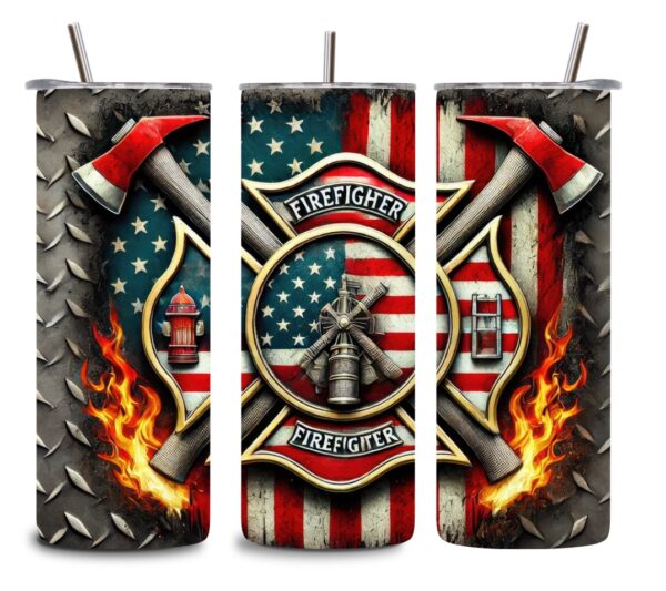 Firefighter Tumbler – 20oz Stainless Steel American Flag Fire Axe Design
